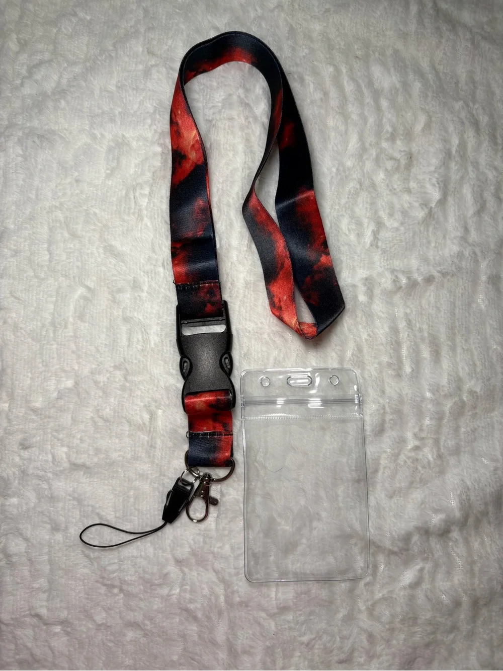 ❤️ Red & Black Nebula Print Lanyard with Clear Badge Holder
